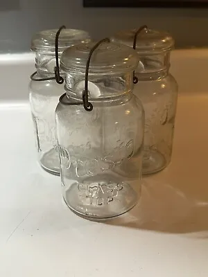 Vintage Atlas E-Z SEAL HALF GALLON Clear Glass Jar Bottom Embossed W/Glass Lid • $10