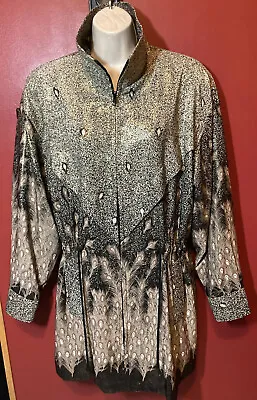 $34.99 • Buy Vintage Monaliza Jacket Women’s Size XL Gold Black Brown Peacock Feathers BNWOT