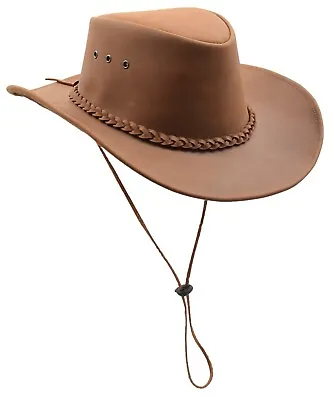 £44.99 • Buy Genuine Leather Cowboy Aussie Australian Bush Outback Style Removable Chin Strap