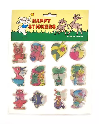 Vintage 1980’s “Cute Life” Colorful Happy Animals 12 Puffy Lenticular Stickers • $10