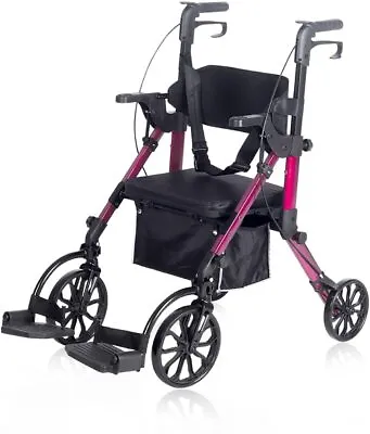 $102.59 • Buy ELENKER 2 In 1 Rollator Walker & Transport Chair Upright Walking Medical Aid Red