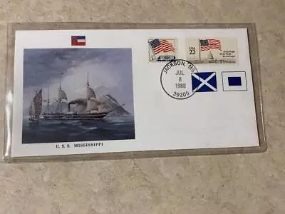 U.S.S Mississippi Great Fighting Ships 50 States Fleetwood Navel Cover SKU#33289 • $3.95