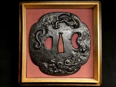 Japan Antique Edo Era Dragon Big Signed By Yasumichi Tsuba Iron Box Sword Menuki • $891.32