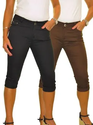 £17.99 • Buy Womens Low Rise Capri Pants Ladies 3/4 Crop Skinny Stretch Chino Jeans 8-12
