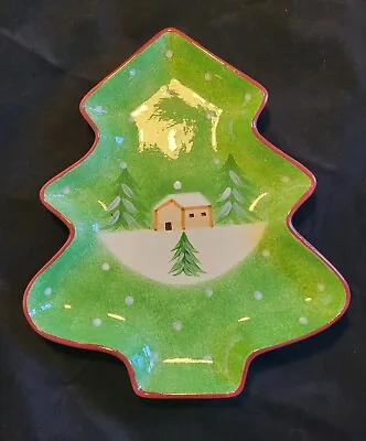 The Cellar Log Cabin Christmas Snowy Winter Dinnerware 13  TREE SERVING TRAY • $27.50