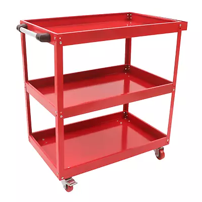 Rolling Cart 3 Tier Tool Carts With Wheels Steel Service Cart Mechanic Red  • $98.80