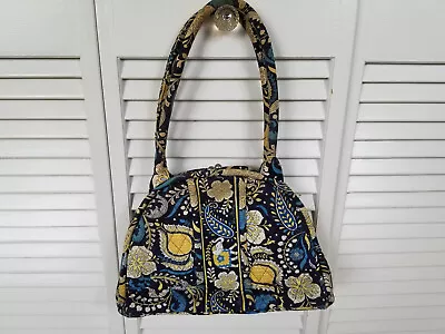 Vera Bradley Ellie Blue Yellow Paisley Double Handle Handbag Purse Snap Shut • $17.99