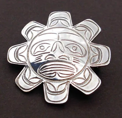 Signed 80s John Lancaster Kwakwaka'wakw Haida Sterling Silver Sun Pendant Brooch • $299.99