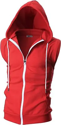 Ohoo Mens Slim Fit Sleeveless Lightweight Zip Up Hooded Sweatshirt Vest Hoodie • $70.98