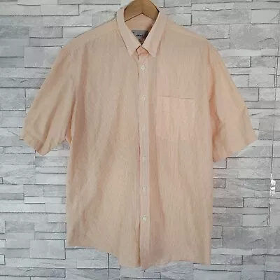 Mens M&S Shirt Orange XL Striped Short Sleeved Oxford Cotton Casual Travel  • £14.50