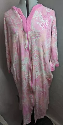 Miss Elaine Pink Floral Full Zip Muu Muu Robe House Patio Dress Size L • $13.50