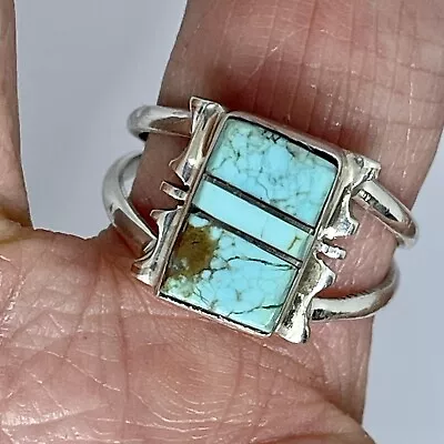 Navajo #8 Mine Turquoise Ring Sz 8 Sterling Signed Steve Francisco Rect S • $54.94