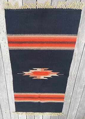 $184.99 • Buy Vintage Black Tan Orange WOOL Chimayo Mexican Rug Zapotec 31x60