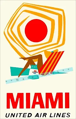 Miami Florida 1962 Sun Fun Beach Air Travel Vintage Poster Print Retro Style Art • $21.58