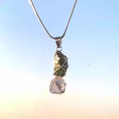 925 Sterling Silver Handmade Pendant Moldavite Herkimer Diamond Designer Pendant • $35.66