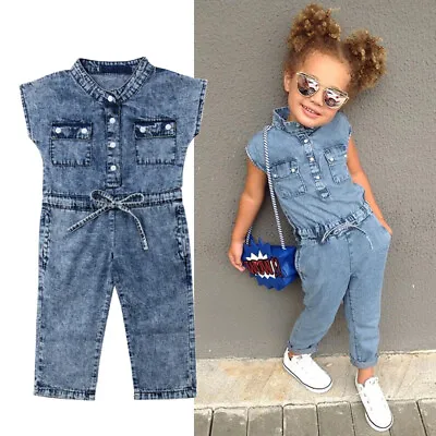 Newborn Kids Baby Girl Denim Romper Long Jumpsuits Playsuit Outfit Clothes • $27.49