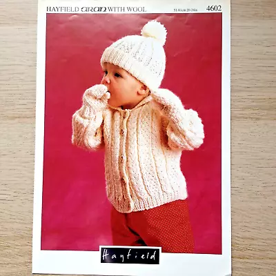 Aran Knitting Pattern Babies Toddler Childrens Jacket Hat & Mittens Chest 20-24  • £4