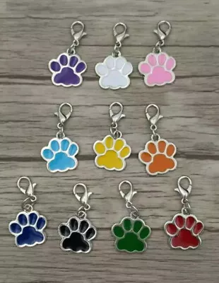 $2.98 • Buy Charm Clip-On Color Enamel Paw Print Dangle Bracelet Zipper Keychain 