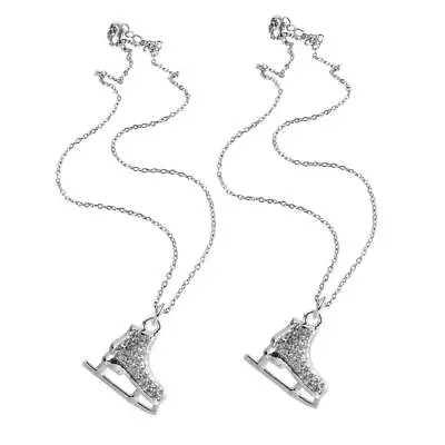 2x Crystal Ice Figure Skate Shoe Boot Pendant Hockey Necklace Silver • £5