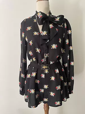 Alice McCall Black Floral Sir Duke Long Sleeve Playsuit Romper AU8 • $50