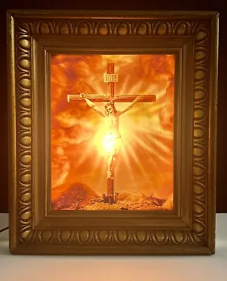 Vintage Lighted Jesus Crucifixion & Ascension 3d Hologram Lighted Picture Retro • £33.78