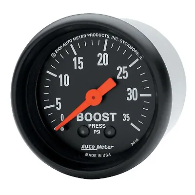 Autometer 2616 Z-Series 2-1/16  MECH BOOST GAUGE W/Tubing 0-35 PSI Turbo Diesel • $83.98