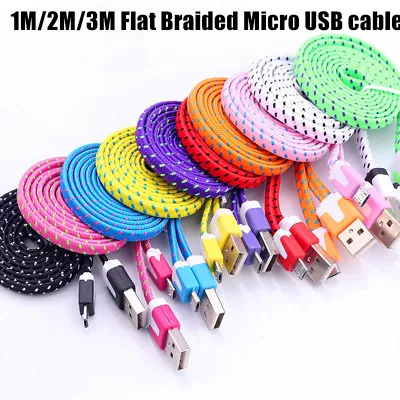 1M 2M 3M Flat Braided Fabric Micro USB Charger Cable For Android Samsung HTC MOB • $4.95