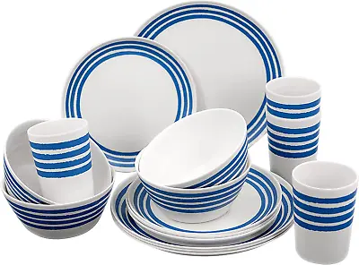 Camping Caravan Picnic Melamine 16 Piece Dining Tableware Set Plates Bowls Cups • £28.99