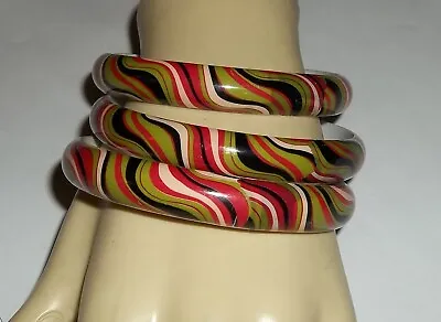 3 Vintage 80s Psychedelic Plastic Bangle Bracelets • $14