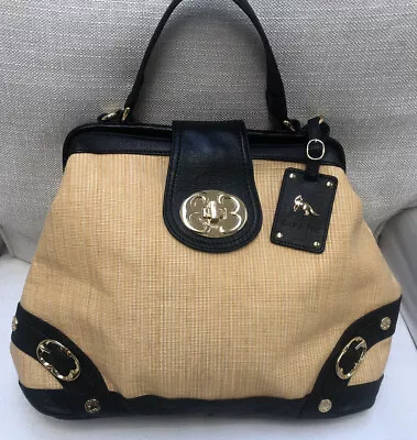 $22 • Buy EMMA FOX Natural Straw Brown Leather Trim Shoulder Satchel Bag Spring Summer