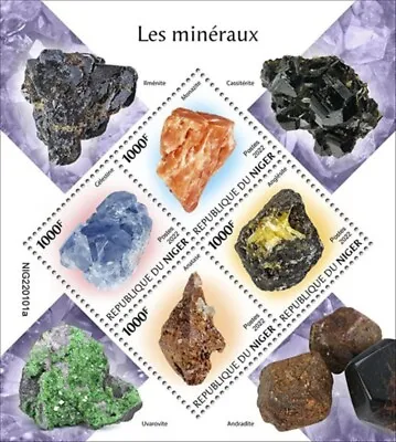 Niger - 2022 Minerals Celestine Monazite Anglesite - 4 Stamp Sheet NIG220101a • $14.40