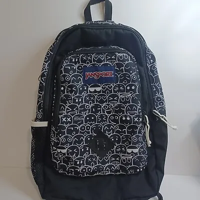 Jansport SuperBreak Backpack School Bag Black White Print Design Pre Owned • £26.52