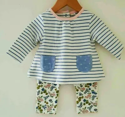 New Girls Mini Baby Boden Playset Age 6-12 Months Stripe Tunic Floral Leggings  • £14.99