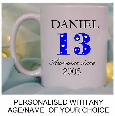 13th 16th 18th 21st 25th 30th 40th BIRTHDAY GIFT PERSONALISED MUG BOYS MENS HIM • £10.95