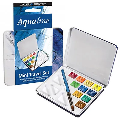 £12.35 • Buy Daler Rowney Aquafine Watercolour Paint Mini Travel Set Tin - 10 Colours & Brush