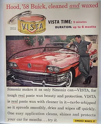 1958 Buick Convertible Simoniz Vista Hood Waxed Vintage Print Ad Man Cave Poster • $10.88