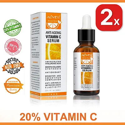 $24.90 • Buy 2X 20% Vitamin C Serum 100%  Hyaluronic Acid Anti Ageing Aging Wrinkle Collagen