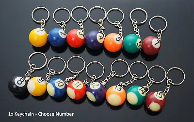 1x Billiards Pool Ball Keychain Table Cool Player Gift 15 Color Number 1-15 • $8.99