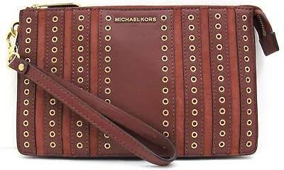 NWT MICHAEL KORS Brooklyn Grommet TopZip Suede Leather Wallet Wristlet Brick Red • $98