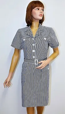 Vintage Stripped Cotton Dress SAINT LAURENT VARIATION 42FR 10US Made In France • $150