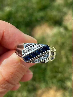 Princess Cut Lab Created Sapphire Wedding Men's Gift Ring 14K White Gold Plated • $156.99