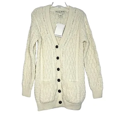 NEW Aran Mor Ireland Cream 100% Merino Wool Fisherman’s Sweater Cardigan Small • $102.42