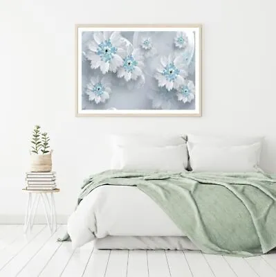 Blue & White Flowers 3D Design Print Premium Poster High Quality Choose Sizes • $12.90