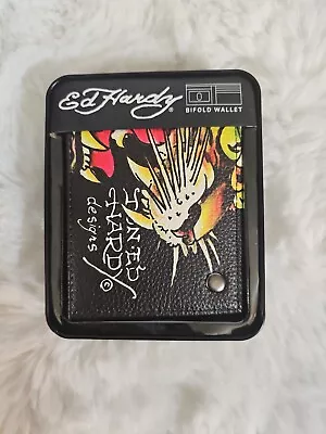 Ed Hardy Men's Black Bifold Wallet With Tiger Tattoo Print • $24.99