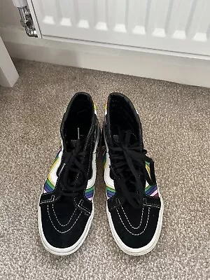 Vans Sk8 Rainbow Shoes Mens Size UK 5 EU 38 Black White Suede High Top Lace Up • £4.99