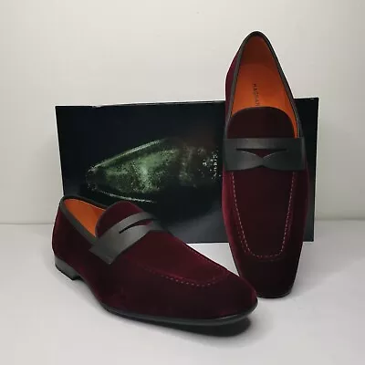 Magnanni Vale Velvet Penny Loafer Shoes Choosing Size Burgundy $325 New In Box • $159