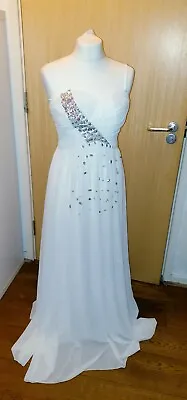 £15 • Buy Eva & Lola White Beaded Fitted Padded Bust Maxi Party Occasion Dress Medium Bnwt