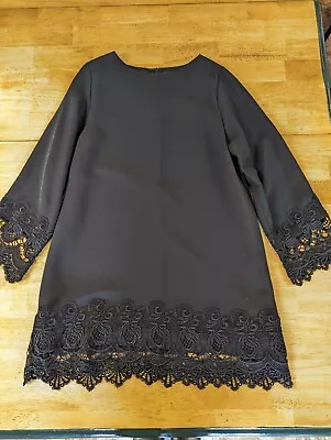 ANDREA JOVINE Vintage Women Dress Black 12 M L Long Sleeve Lace Detail • $24.95