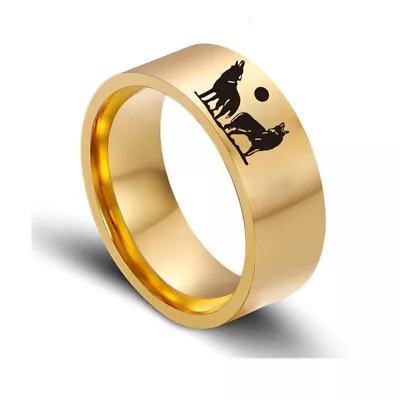 $4.99 • Buy Multi Color Howling Wolf On Moon Night Ring Stainless Steel Band Men's Jewelry 