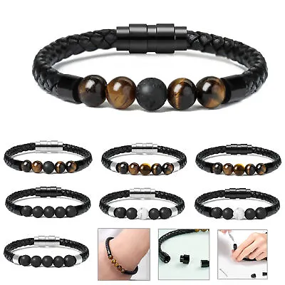 Women Men Beaded Leather Braided Bracelet For Cremation Ashes Jewellery Gift • £11.87